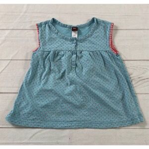 Tea Collection Kids Blue Polka Dot Sleeveless Button Front Pleated Top Size 5